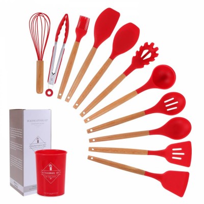 Non-stick Kitchen Accessories Silicone Dining Utensils Set Kitchen Utensils Silicone Cooking Tool With Wood Handle